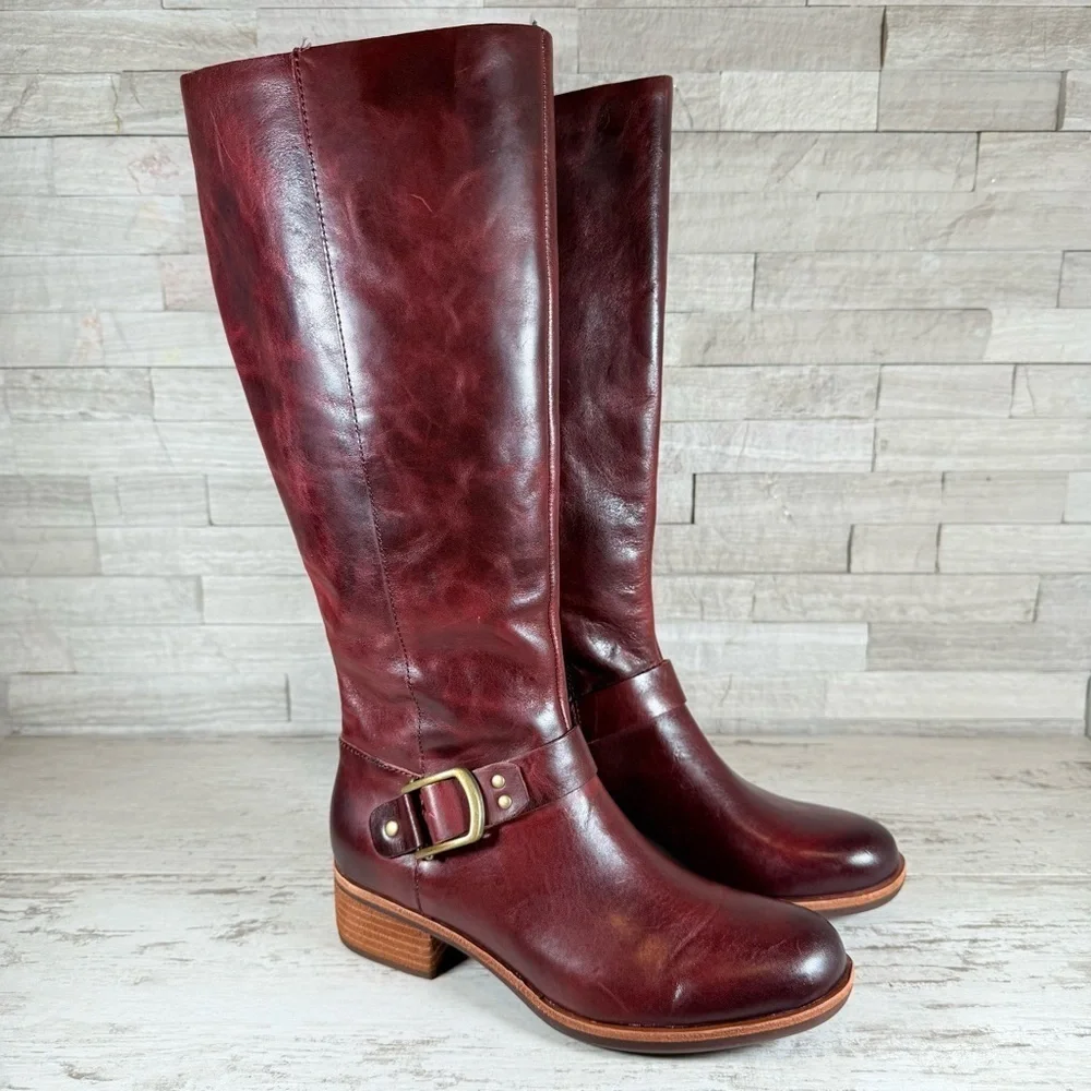 Kork-Ease Women's Carli Knee High Burnished Leather Riding Boot 6.5M Burgundy